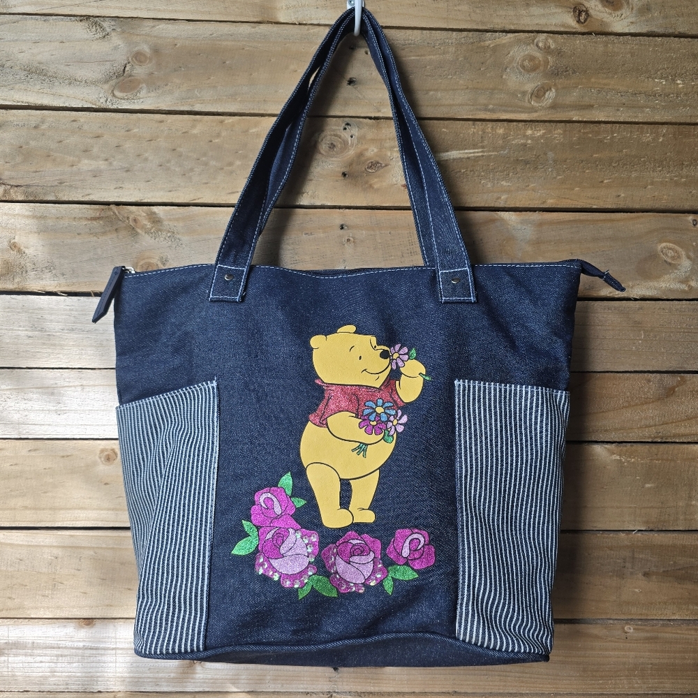 Disney Winnie The Pooh Zipper Denim Tote Bag